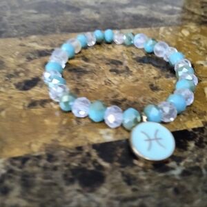 Aquamarine Beaded Bracelet with Zodiac Charm